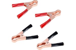OYKRUEATS 2x Krokodilklemmen Set Je 2 Stück,Rot & Schwarz Starterkabel,Überbrückungskabel Klemme mit isolierten Stiefel Kunststoffgriff 50A,Kupfer-Überbrückungskabel-Klemmen für Auto, LKW, Fahrzeug, Boot