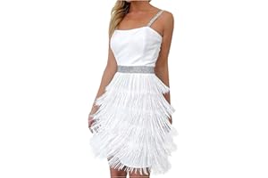 DIAND Womans Sequins Tassel Flapper Dress Sparkly Mini Prom Cocktail Evening Party Dress Roaring Fancy Sequin Dress Sleeveless Nightclub Costume Latin Salsa Samba Rumba Tango Ballroom Dancewear