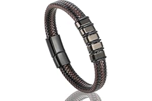 WINDFROMORT Bransoletka Męska z Grawerem – Ręcznie Wykonana Bransoletka dla Taty ze Skóry i Stali Nierdzewnej, Styl Vintage, Retro Design, 19/21/23 cm (Czarna)