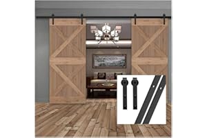 GIFSIN 20FT/610cm Sliding Barn Door Sliding Door Kit Barn Door Hardware for Double Door,J-Shaped Hanger