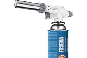 FASEBA - Pack de soplete de cocina profesional con llama ajustable y 4 cartuchos de gas.Resistente al viento, ideal para Flambeado postre, sushi…etc. Soplete de cocina, soplete gas butano.