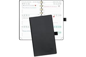 POPRUN Agenda de Bolsillo 2024 Semana Vista Pequeña 16,5 x 9 cm, Planificador Semanal 2024 A6 con Porta Boligrafos Autoadhesivo, Tapa Blanda en Cuero Vegano y Papel Certificado FSC®, Negro