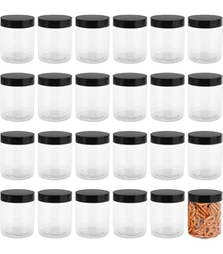 JEUIHAU 250 ml/8 oz doorzichtige plastic potten met deksel, 24 stuks lege opbergpotten, navulbare plastic container met brede mond voor specerijen, ambachten en cosmetica