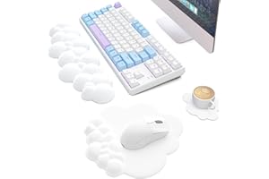 AJAZZ Ergonomiczna klawiatura 3 w 1,podkładka pod mysz,zestaw podkładek pod mysz,przyjazna dla skóry skóra PU,antypoślizgowa gumowa podstawa i pianka z pamięcią kształtu,łatwe pisanie i łagodzenie bólu,do laptopa,komputera stacjonarnego,gier,biura-biały