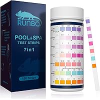RUNBO 7 IN1 Strisce Reattive per Piscine,150 Strisce di Prova Chimica dell'Acqua Spa,Bromo Accurato, Alcalinità Totale,PH,Clo