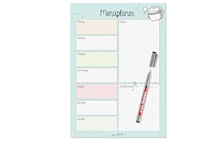 ‎#DETAILVERLIEBT Menüplaner selbstklebend DIN A4 I Whiteboard Essensplaner Woche abwischbar I Speiseplan Wochenplaner abwischbar türkis I Mit selbstklebender Rückseite I dv525