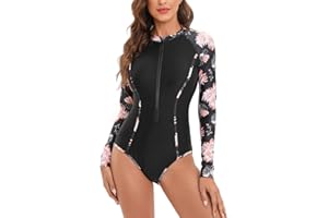 Ruuione Women's One-Piece Long Sleeve Sports Surfing Swimsuit Chest with Zip Swimwear