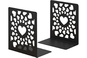 Greyoe Serre Livre Métal, Lot de 2 Supports de Cale Livre, Serre-Livre, Serre Livres pour Pupitre de Lecture, Pupitre, Serre-Livres pour Bureau, école, Maison, Bibliothèque, Noir (Love Hollow)