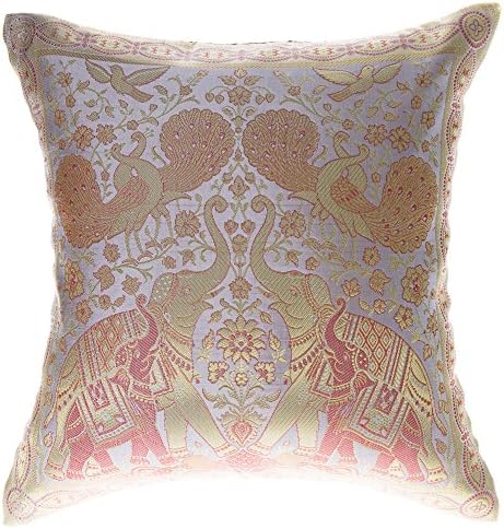 Avarada 16x16 Inch (40x40 cm) India Elephant Decorative Throw Pillow Case Cushion Cover for Sofa Couch Chair Bed Insert Not Included Zipper Sliver