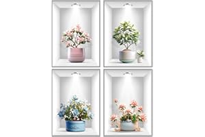 Traziewell Wall Sticker Realistic Plant Waterproof Vinyl Removable Wall Stickers for Living Room Bedroom Bathroom Kitchen Office Decor 0410
