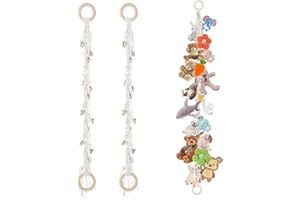 CAAGGMM Kuscheltier Netz zum Aufhängen, 2 Stück Stofftier Aufbewahrung mit 2 Stück Holzringen und 40 Stück Clips, 2 meter Stofftier Organizer Kette, für Fotos Spielzeug Aufbewahrung