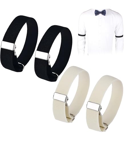 MICREEN 3 Paires Bracelets De Chemise Antidérapants En Métal Élastique - Noir, Argenté, Or Blanc Pour Hommes Et Femmes