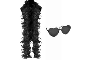 Flintronic Boa en Plumes de 2M/6.6ft avec Lunettes en Forme de Cœur, Boa à Plumes, La Plume Colorées Clapet, Boas de La Plume Colorées pour Danse Mariage Fête Cosplay Halloween