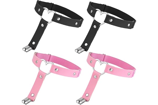 4 stycken läderben strumpeband dam justerbar punk gotiska strumpeband svart rosa halkfri klämma strumphållare halloween karneval cosplay festtillbehör