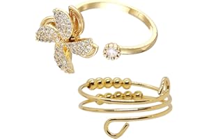XiXiRan Spinner Ring, 2 Stück Anxiety Ring Gold, Fidget Ring Damen Verstellbar, Spinner Ring Blume, Anti Stress Ringe Drehbar Gold, Anxiety Ring Set, Mode-Accessoires, Legierung