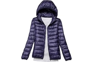 PENGNIAO Lightweight Down Jacket Women with Hood Womens Down Coats Women's Ultra Light Packable Down Jacket Down Filled Coat Parka Quilted Padded Hooded Puffer Jacket Ladies Bubble Puffa Jacket Winter