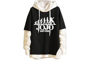 ACSEFIRE Sudadera de Anime Unisex Sudadera con Capucha de Manga Larga de JoJo's Bizarre Adventure Kujo Jotaro Falso Dos suéter Jojo Hoodie