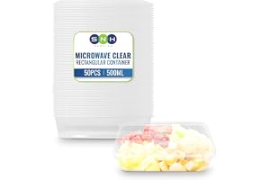 SNH Packing 50 Pack Clear Rectangular 500ml Microwave-Safe Food Containers with Lids Transparent Plastic Meal Prep and Food Storage Boxes Reusable Lunch and Takeaway Containers