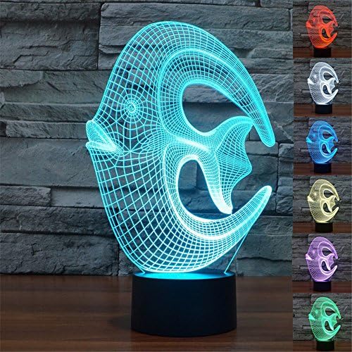 Coral Fish 3D Night Light Touch Table Desk Lamps, HAIYU 7 Color Changing Illusion Lights with Acrylic Flat & ABS Base & USB Charger for Christmas Gift