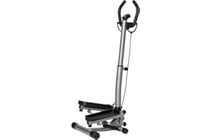 HOMCOM Máquina de Step Stepper Fitness con Manillar Altura Ajustable Pantalla LCD Cintas y Pedales Antideslizantes Equipo de Ejercicio para Gimnasio en Casa 55x53x118-128 cm