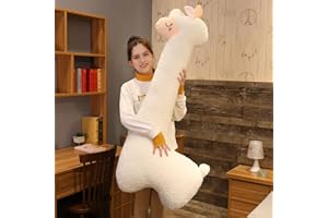 FODELIUY Alpaka Kuscheltier, Lama Kissen, Alpaka PlüSchtier Groß, Geschenk für Kinder und Mama (Weiß, 100cm)