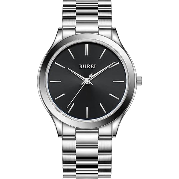 BUREI Orologio Uomo Argento, Quadrante Blu, Quarzo Giapponese, Cinturino Acciaio Inox, Impermeabile 3ATM, Regalo In Confezione Nera - 3