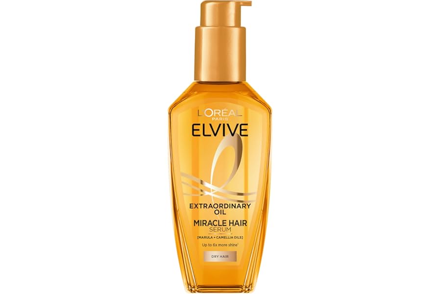 L'Oréal Paris Hair Serum For Dry Lacklustre Hair, Elvive Extraordinary Oil Miracle Treatment With 6 Flower Oil Extracts, Intense Nourishment And Heat Protection For Sumptuous Shine And Softness, 100ml