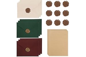 JYNVO Set Di Vintage Carta da Lettere con 9 Buste in Carta Kraft Vintage, 20 Carta Vintage Carta da Lettere e 9 Adesivi con Sigillo di Cera, carta da lettere elegante per inviti di nozze, compleanno, egalo