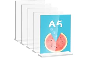 Doafoce Paquete de 5 soportes de exhibición de plexiglás A5, soportes de acrílico para carteles, soportes de exhibición de plástico, soportes de menú de mesa, soportes A5 para mostrador, restaurante,