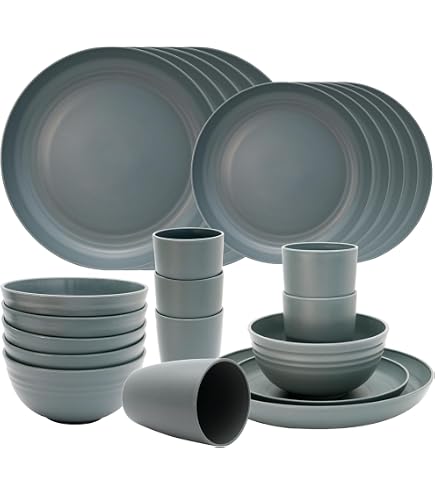 Set De Couverts De Camping 24 Pièces Pour 6 Personnes - Acier Inoxydable, Manches Gris - Dans Panier De Rangement