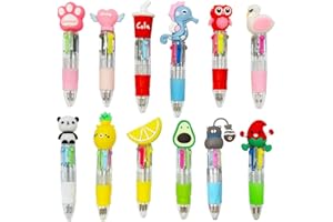 XYUXWLG Multicoloured Pens, 12 PCS Pens for Kids 4-Color Fun Cartoon Mini Retractable Ballpoint Pens, Party Bag Fillers for Kids Class School Supplies