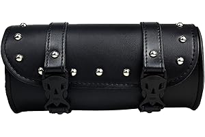 REBACKER HDBUBALUS Universal-Motorrad-Lenker-Werkzeugtasche für Vorderradgabel, Rollaufbewahrung, Sissy-Bar, aus PU-Leder, Schwarz