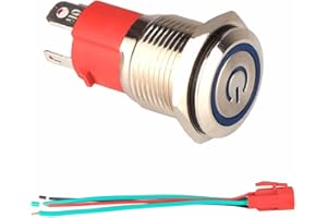 ZBSSNY Selbstverriegelnder LED-Druckknopfschalter, 230V/15A, Wasserdicht, 16mm Metalltaster mit Steckerkabel, Push-ON/Push-OFF
