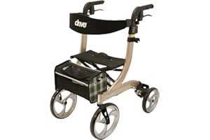 Drive Medical Rollator NITRO in Größe S & Farbe Champagner I für Indoor & Outdoor mit Gepäcknetz, Stockhalter & Ankipphilfe I Gepolsterte Rückenlehne, ergonomische Griffe & kein Montageaufwand