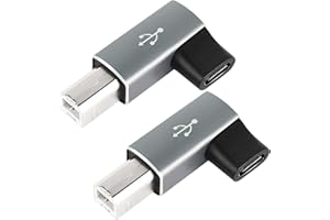 QIANRENON Kąt 90° konwerter adaptera USB C na MIDI żeński do USB B dla drukarki, MIDI pianino elektryczne, perkusja elektroniczna, 2 szt., szary