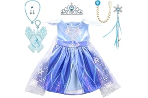 Lito Angels Schneekönigin Elsa Kleid mit Schleppe und Zubehör für Kinder Mädchen Eiskönigin 2 Prinzessin Kostüm Verkleidung, Blau