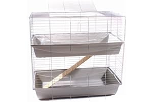 XXL-ZOO Hasenkäfig Kaninchen Meerschweinchen Nagerkäfig Kleintier 2 Ebenen 1m Doppel hellgrau