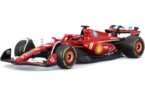 Bburago - Ferrari SF-24#16 Charles Leclerc Imola GP 2024, échelle 1:43, modèle réduit Diecast avec Casque et vitrine, détails réalistes, Licence Officielle Ferrari, âge 14+