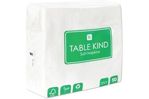 TALKING TABLES Table Kind 50 x Soft White Napkins, Disposable Napkins Quality Serviettes for Party Serviettes, Catering & Everyday Use, Eco-Friendly Home Compostable FSC, Recyclable, Made in EU 3ply 33cm