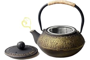 Hwagui-Pots de thé en fonte avec théières d'or de filtre avec la bouilloire de cuiseur de crépine d'acier inoxydable 0,6l / 600ml