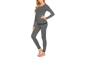Ekouaer Pyjama thermique pour femme - Intérieur en polaire thermique - 2 pièces - Pour l'hiver