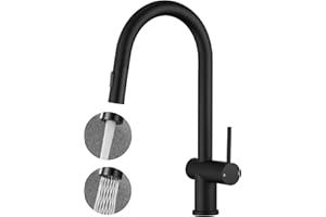 YardMonet Black Kitchen Taps Mixer, High Arc Kitchen Sink Tap with Pull Down Sprayer and 360° Swivel Spout, Single Handle Mixer Tap for Kitchen Sink 1 Hole, Matte Black