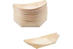 PIQIUQIU 50 Piezas Cuencos Hondo Madera de Pino-19x10cm Platos Desechables orgánicos sostenibles y compostables bocadillos Currywurst Papas Fritas Sushi