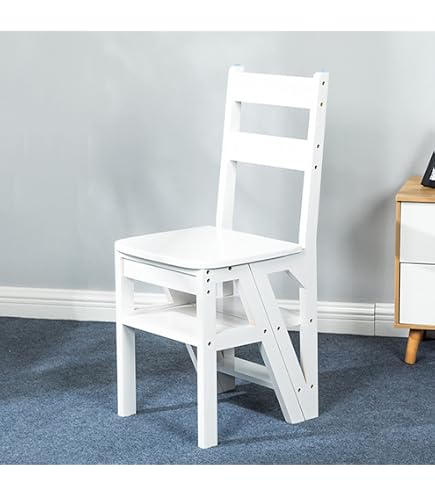 Inklapbare Trapladder 4 Treden - 2-in-1 Houten Ladder & Stoel Tot 180 Kg