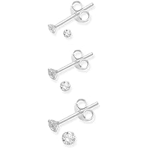 PRETTERY Set 3 Paia Orecchini A Sfera In Argento 925 – 3mm, 4mm, 5mm – Colori: Argento, Oro, Oro Rosa