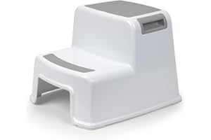 Adriano PORCARO I Marche Pied Enfant I pour Adultes et Enfants I Tabouret Enfant à Deux Niveaux avec Surface antidérapante I Escabeau 2 Marches pour Salle de Bain & Cuisine I 26 cm I 80 kg I Gris