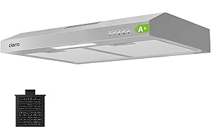 Ciarra Hotte Aspirante 60cm Classe A+ - 220 m³/h - Hotte Casquette Engastrable - Évacuation ou Recyclage - Filtre au Charbon Inclus - Éclairage LED - Inox - CBCS6903D