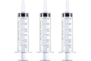 HAKACC 60ml Plastic Syringe, 3 Pack Large Catheter Tip Syringe without Needle, Liquid Measuring Tool for Scientific Labs, Pet Feeding, Garden Watering, Glue and Oil Dispensing