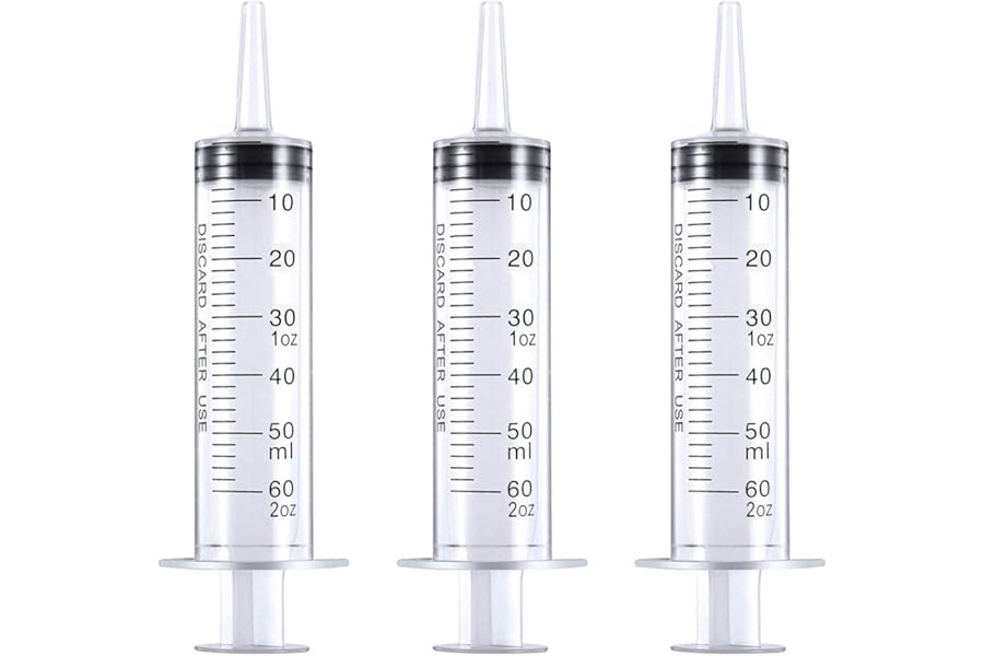 HAKACC 60ml Plastic Syringe, 3 Pack Large Catheter Tip Syringe without Needle, Liquid Measuring Tool for Scientific Labs, Pet Feeding, Garden Watering, Glue and Oil Dispensing