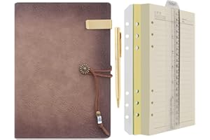 ‎WONDERPOOL Wonderpool A5 Diary Notebook Leather Ring Binder with Pen, Refillable Folder Writing Paper Spiral Notepads Vintage Cover for Office Plan Travel Personal Organiser (A-Brown Pink, A5)